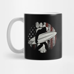 Surfing Bigfoot American Flag Retro Vintage Mug